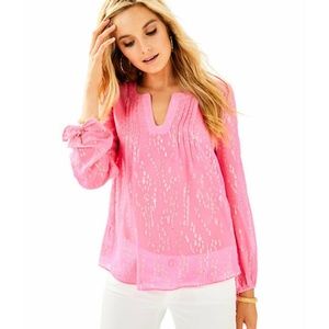 Lilly Pulitzer Pink Colby Silk Clip Blouse